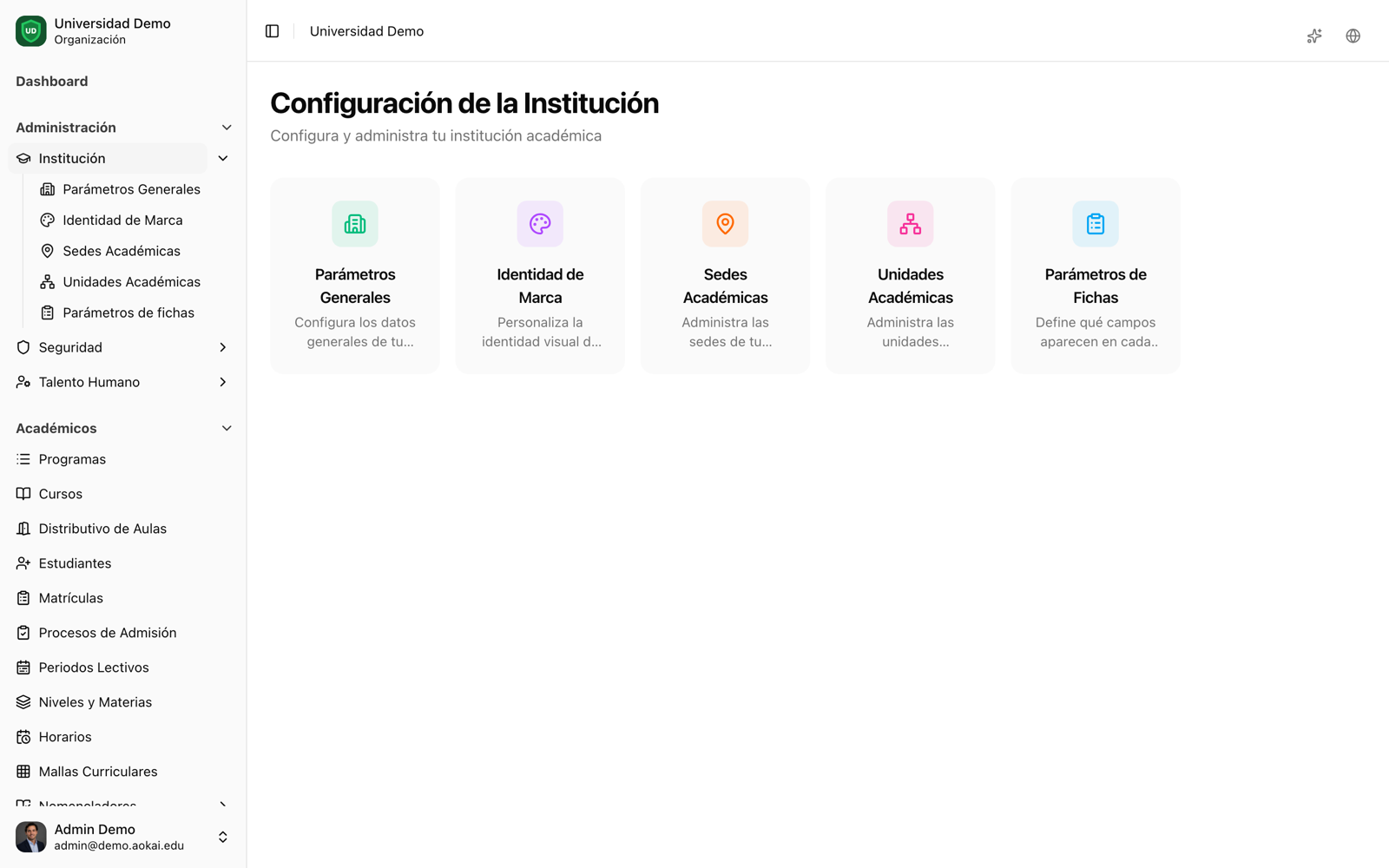 Hub de configuración institucional